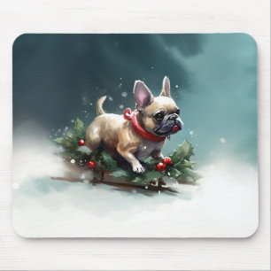 French Bulldog Christmas snow winter  Mouse Pad