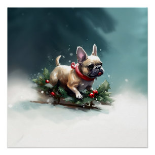 French Bulldog Christmas snow winter Poster