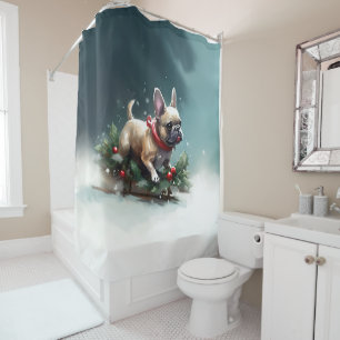 French Bulldog Christmas snow winter Shower Curtain