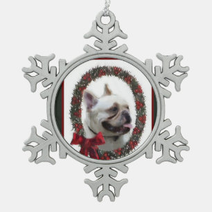 French Bulldog Christmas Snowflake Pewter Christmas Ornament