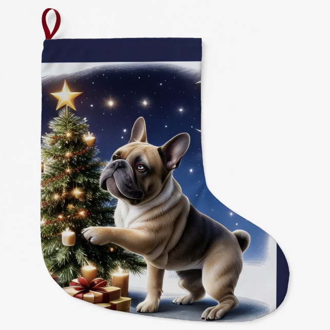 French Bulldog Christmas Tree Bulldog Large Christmas Stocking (Front)