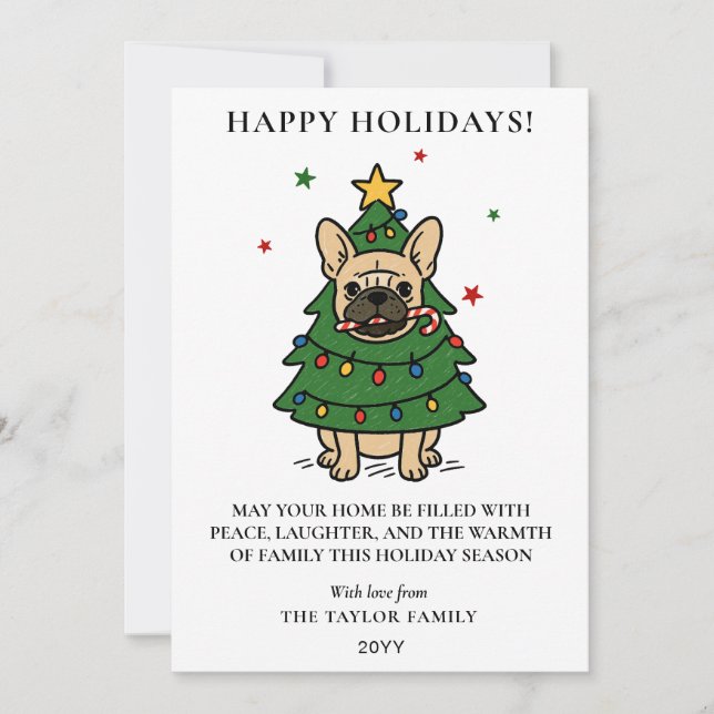 French Bulldog Christmas Tree Dog Frenchie Holiday Card (Front)