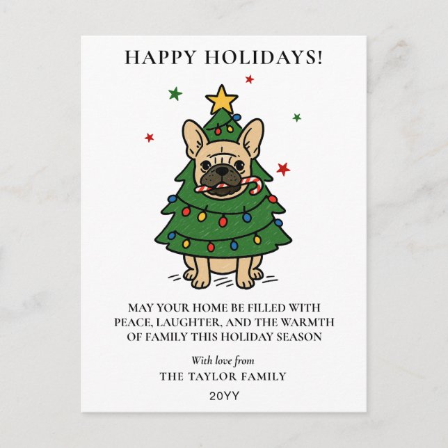 French Bulldog Christmas Tree Dog Frenchie Holiday Postcard (Front)