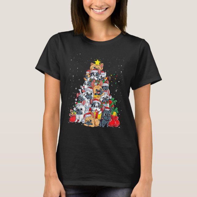 French Bulldog Christmas Tree Dog Santa Christmas  T-Shirt (Front)
