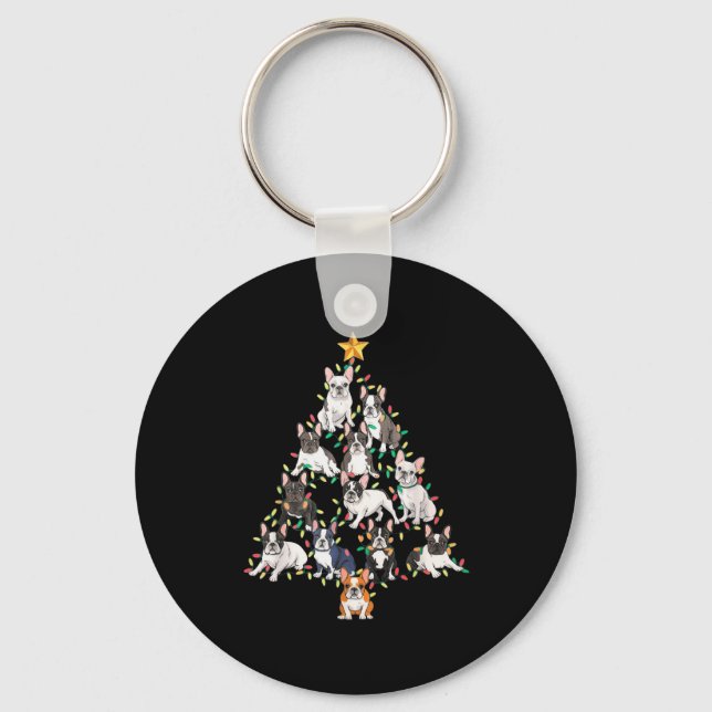French Bulldog Christmas Tree Frenchie Dog Xmas Pa Key Ring (Front)