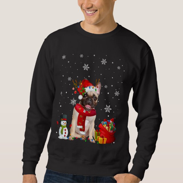 French Bulldog Christmas Tree Lights Dog Puppy Sweatshirt (Front)