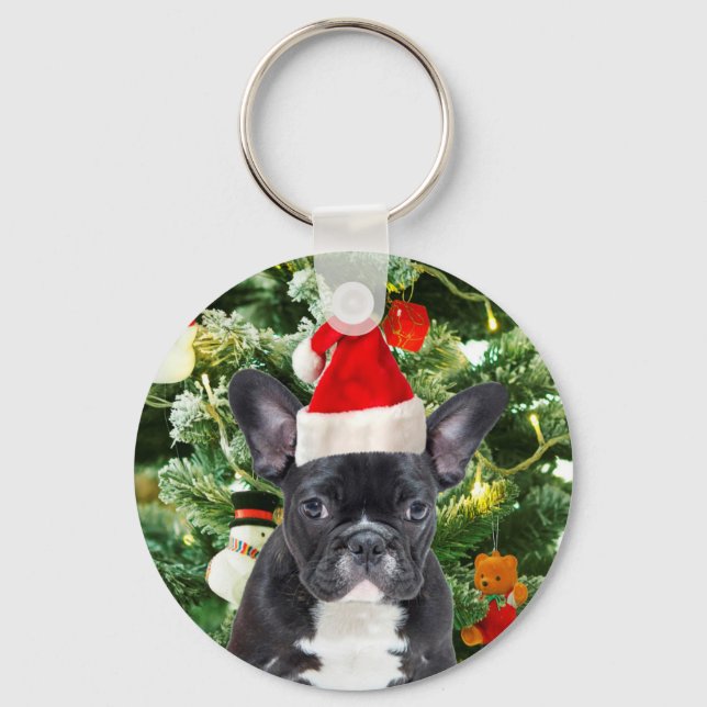 French Bulldog Christmas Tree Ornaments Snowman Key Ring (Front)