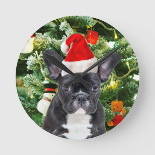 French Bulldog Christmas Tree Ornaments Snowman Round Clock