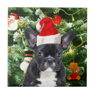 French Bulldog Christmas Tree Ornaments Snowman Tile