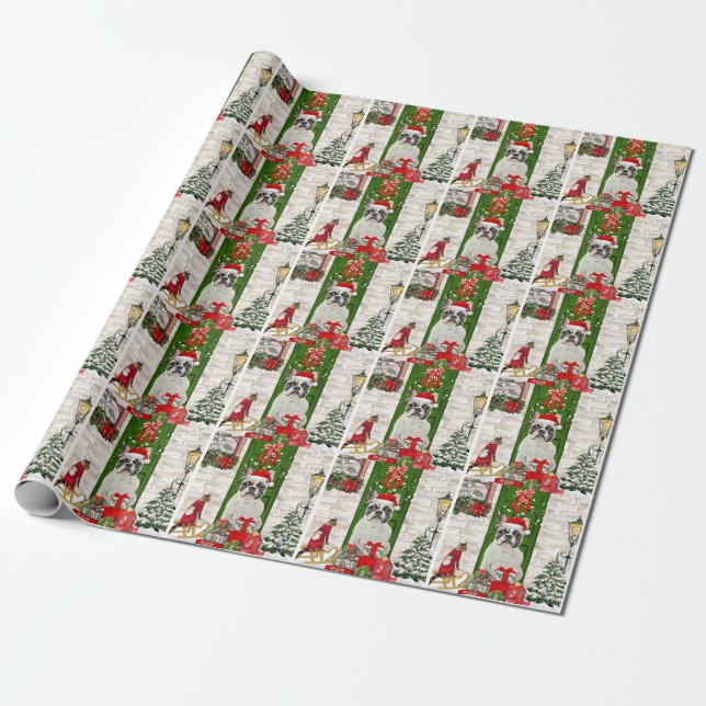 French Bulldog Christmas Wrapping Paper (Unrolled)