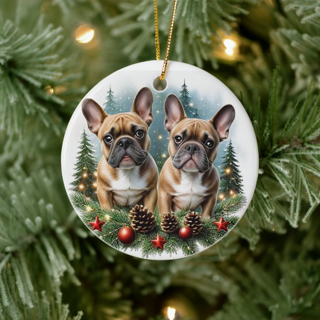 French Bulldog Christmas Wreath Bulldog Ceramic Ornament (Tree)