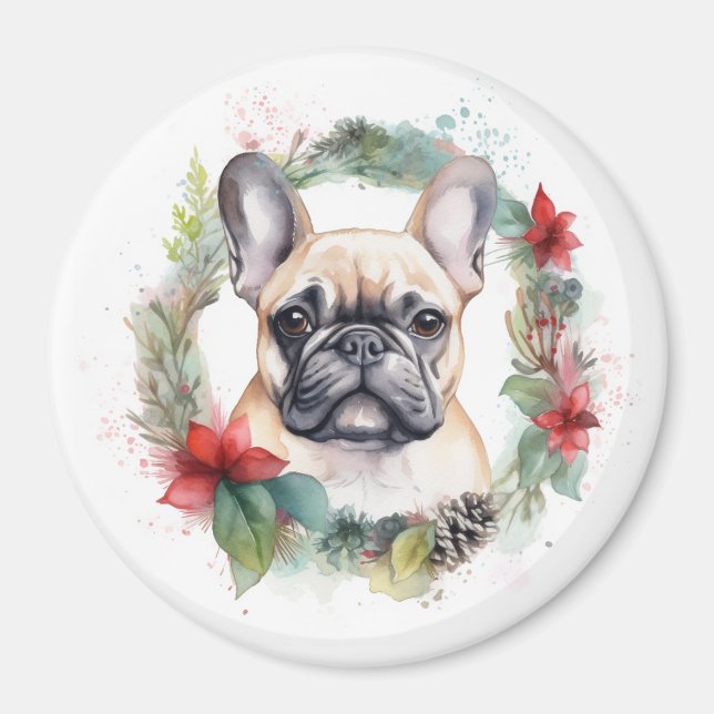 French Bulldog Christmas Wreath Festive Pup Magnet (Front)