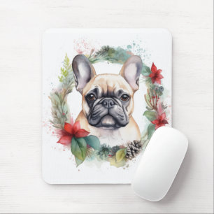 French Bulldog Christmas Wreath Festive Pup Mouse Pad