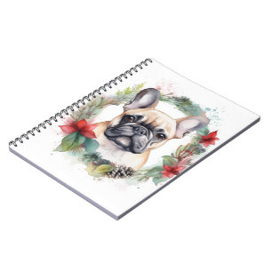 French Bulldog Christmas Wreath Festive Pup Notebook