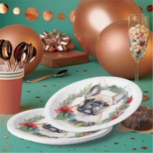 French Bulldog Christmas Wreath Festive Pup Paper Plate
