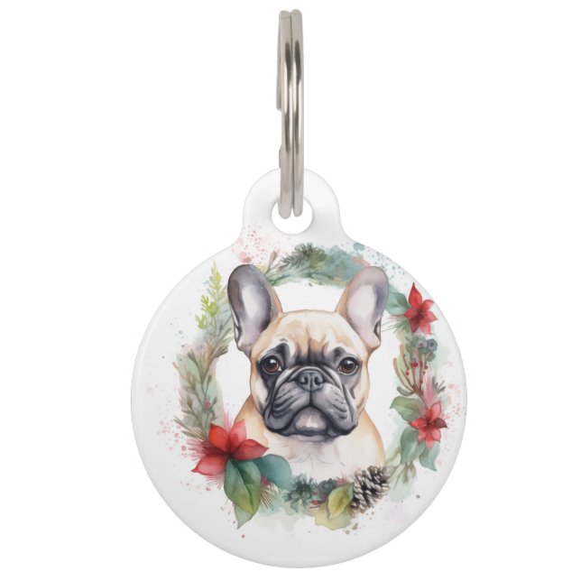 French Bulldog Christmas Wreath Festive Pup Pet Tag (Front)