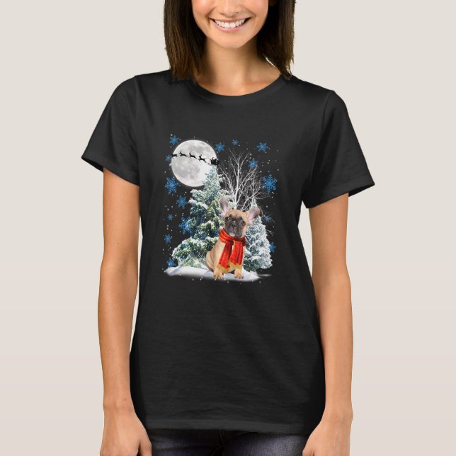 French Bulldog Christmas Xmas Tree  Snow Xmas Holi T-Shirt (Front)