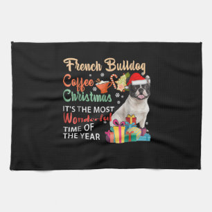 French Bulldog Coffee Christmas It's Wonderful Tea Towel