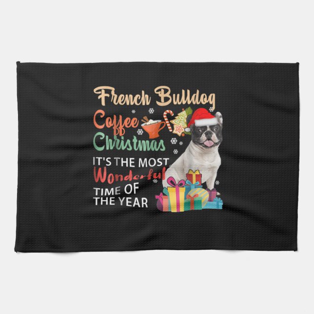 French Bulldog Coffee Christmas It's Wonderful Tea Towel (Horizontal)