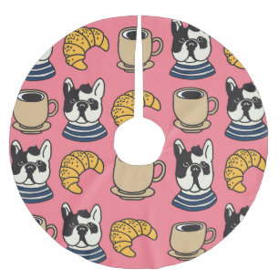 French bulldog, coffee, croissant theme. brushed polyester tree skirt