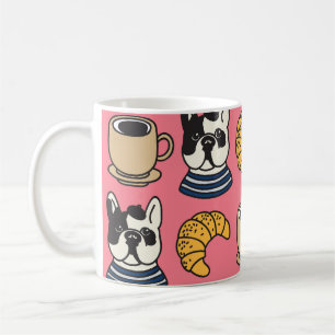 French bulldog, coffee, croissant theme. coffee mug