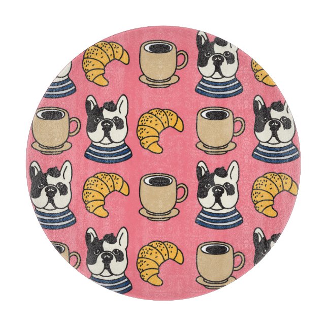 French bulldog, coffee, croissant theme. cutting board (Front)