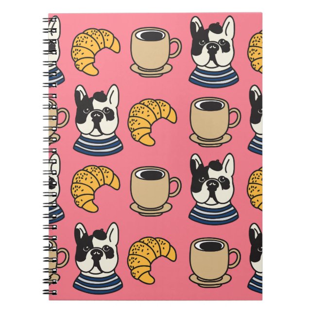 French bulldog, coffee, croissant theme. notebook (Front)