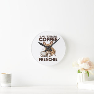 French Bulldog Coffee Frenchie Dog Round Clock