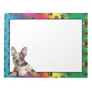 French Bulldog colourful dog paw pattern notepad