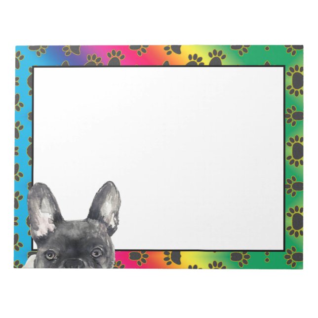 French Bulldog colourful dog paw pattern  Notepad (Front)
