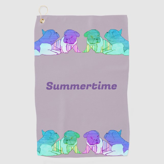 French Bulldog Comic Neon French Bulldog Golf Towel (Front)