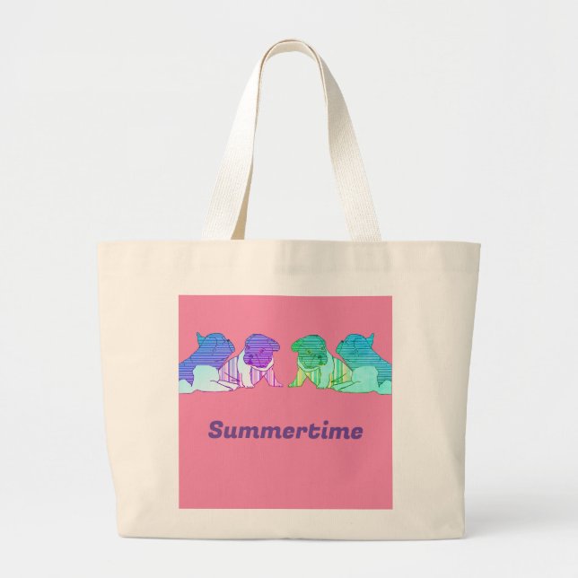 French Bulldog Comic Neon French Bulldog Large Tote Bag (Front)