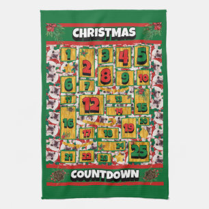 French Bulldog Countdown Christmas Advent Calendar Tea Towel