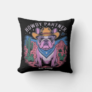 French Bulldog Cowboy UFO Funny Vintage Western Cushion