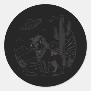 French bulldog cowboy ufo western  classic round sticker