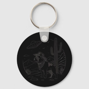 French bulldog cowboy ufo western key ring
