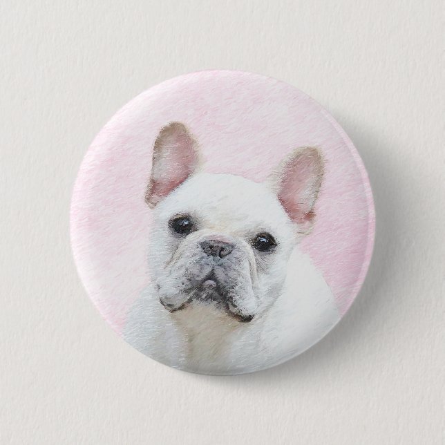 French Bulldog (Cream/White) Painting - Dog Art 6 Cm Round Badge (Front)