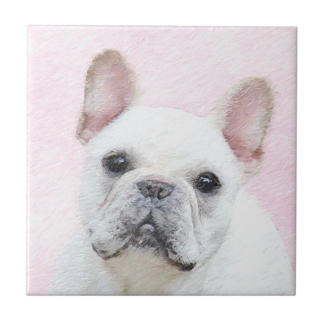 French Bulldog (Cream/White) Painting - Dog Art Ceramic Tile (Front)