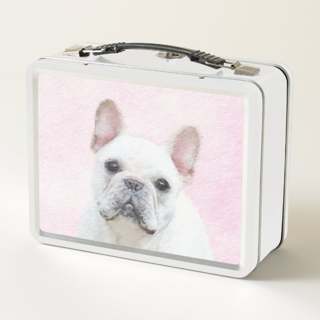 French Bulldog (Cream/White) Painting - Dog Art Metal Lunch Box (Back)