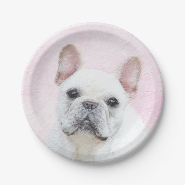 French Bulldog (Cream/White) Painting - Dog Art Paper Plate (Front)
