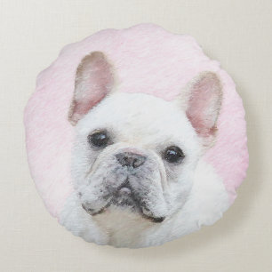 French Bulldog (Cream/White) Painting - Dog Art Round Cushion