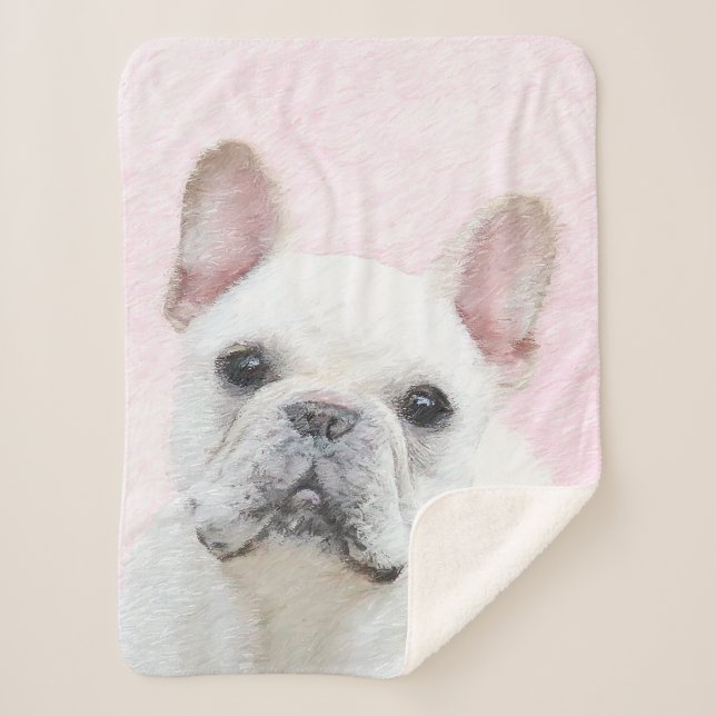 French Bulldog (Cream/White) Painting - Dog Art Sherpa Blanket (Front)