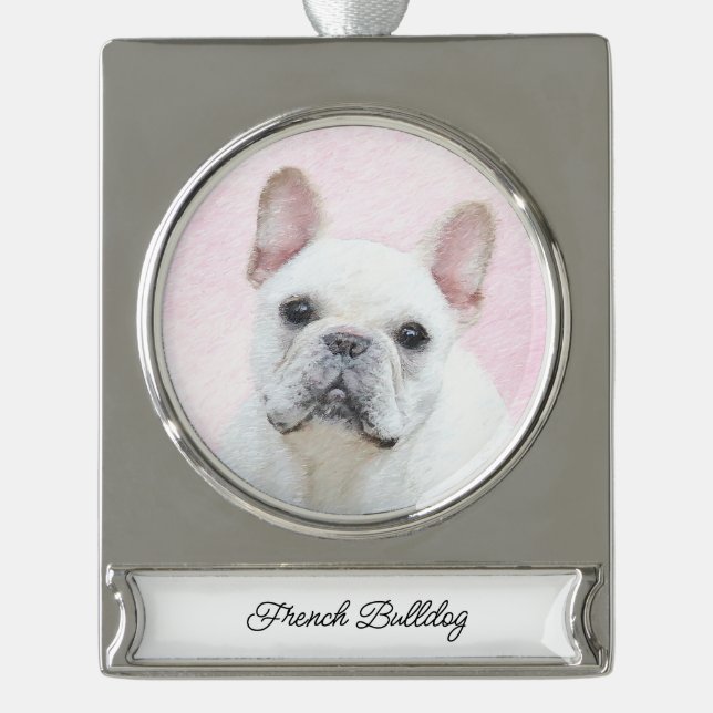 French Bulldog (Cream/White) Painting - Dog Art Silver Plated Banner Ornament (Front)