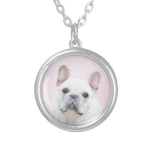 French Bulldog (Cream/White) Painting - Dog Art Silver Plated Necklace