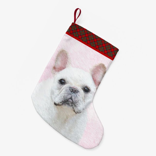 French Bulldog (Cream/White) Painting - Dog Art Small Christmas Stocking (Front (Hanging))