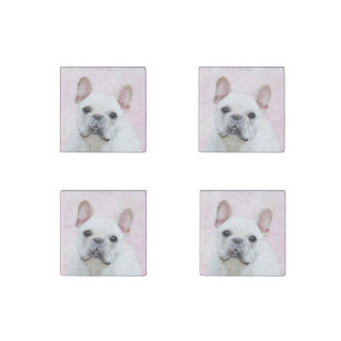 French Bulldog (Cream/White) Painting - Dog Art Stone Magnet