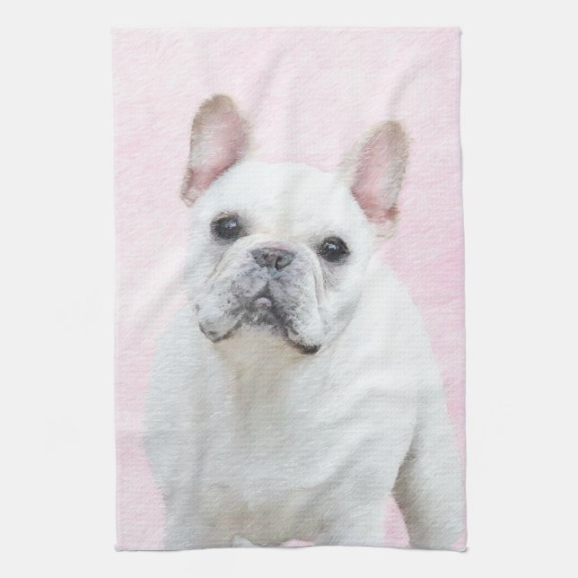 French Bulldog (Cream/White) Painting - Dog Art Tea Towel (Vertical)