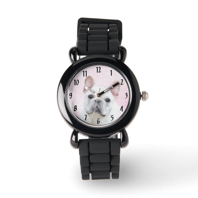 French Bulldog (Cream/White) Painting - Dog Art Watch (Front)