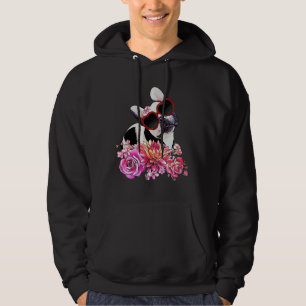 French Bulldog Crown Flowers And Heart Sunglasses Hoodie