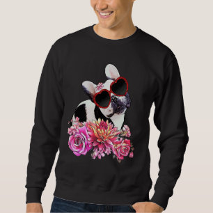 French Bulldog Crown Flowers And Heart Sunglasses Sweatshirt